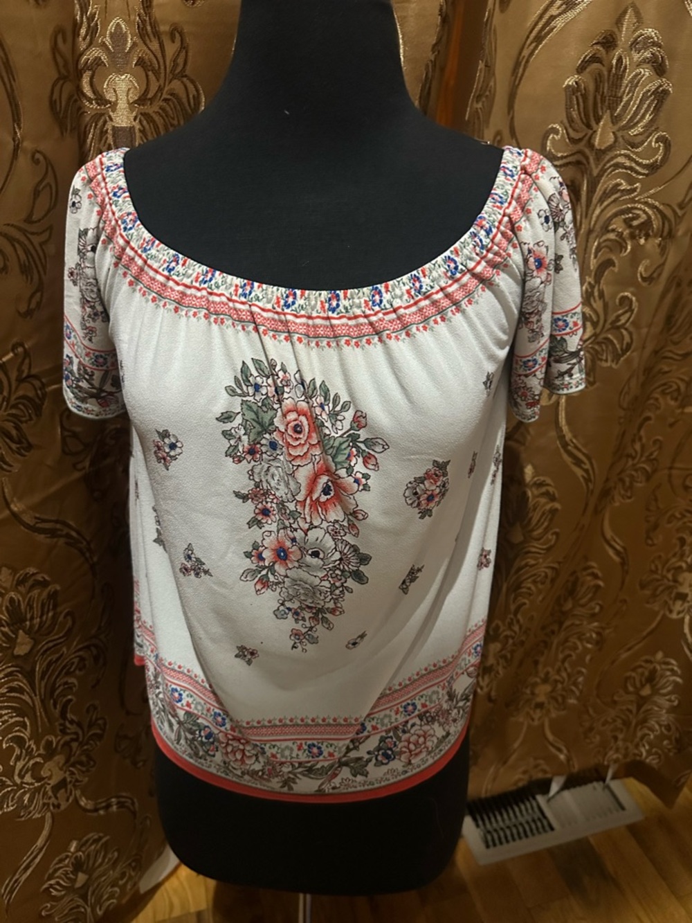 Floral Cream Off-Shoulder Peasant Blouse